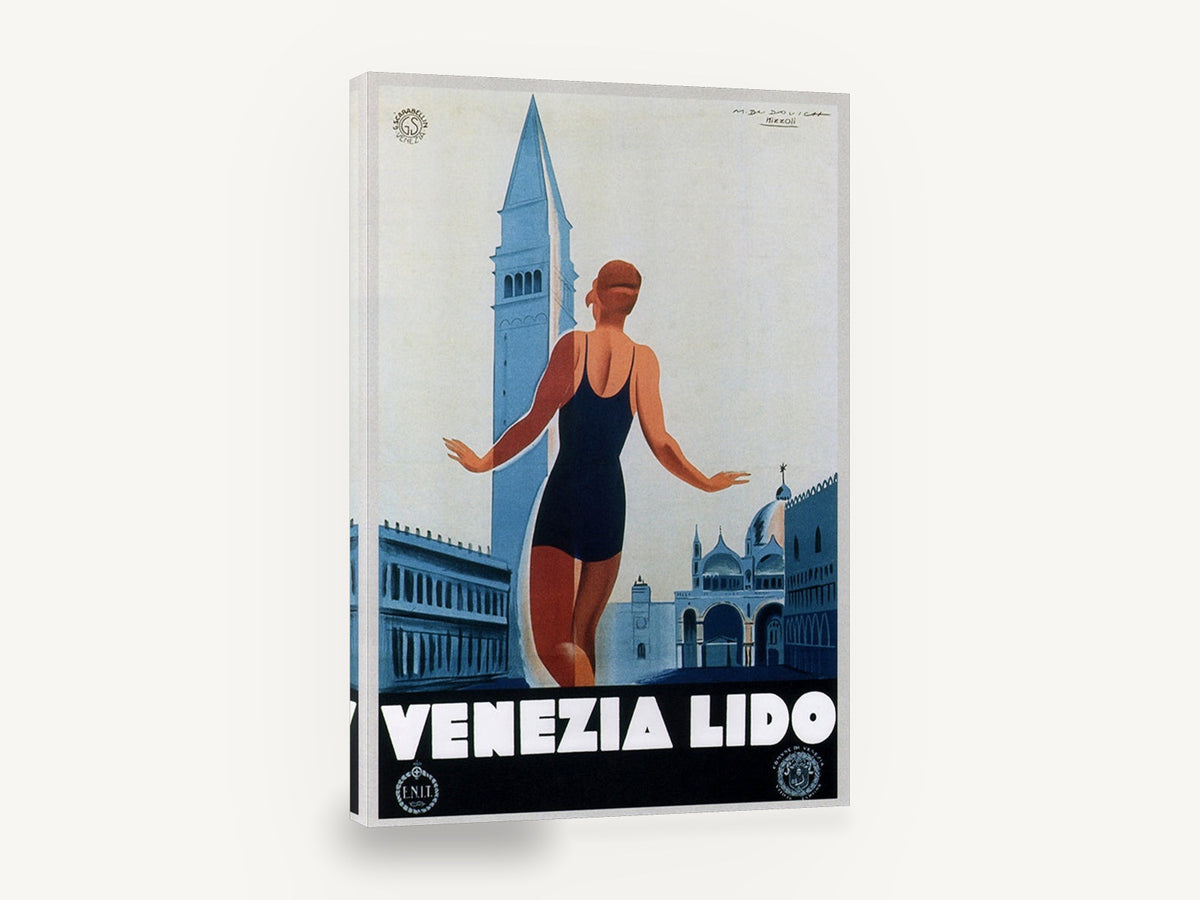 Venezia Lido Bather, vintage venezia lido travel poster, stretched canvas wall art print ready to hang