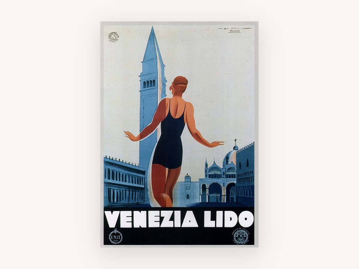 Venezia Lido Bather, vintage canvas wall art print, front view