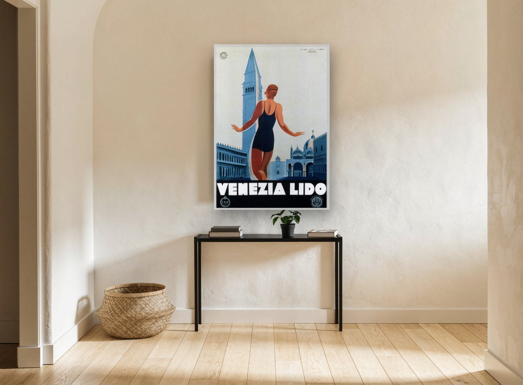 Venezia Lido Bather vintage canvas print on the wall of a hallway