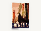 Venezia Gondola Prows, vintage venice gondola travel poster, stretched canvas wall art print ready to hang