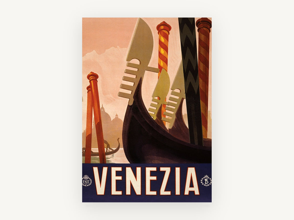 Venezia Gondola Prows, vintage canvas wall art print, front view