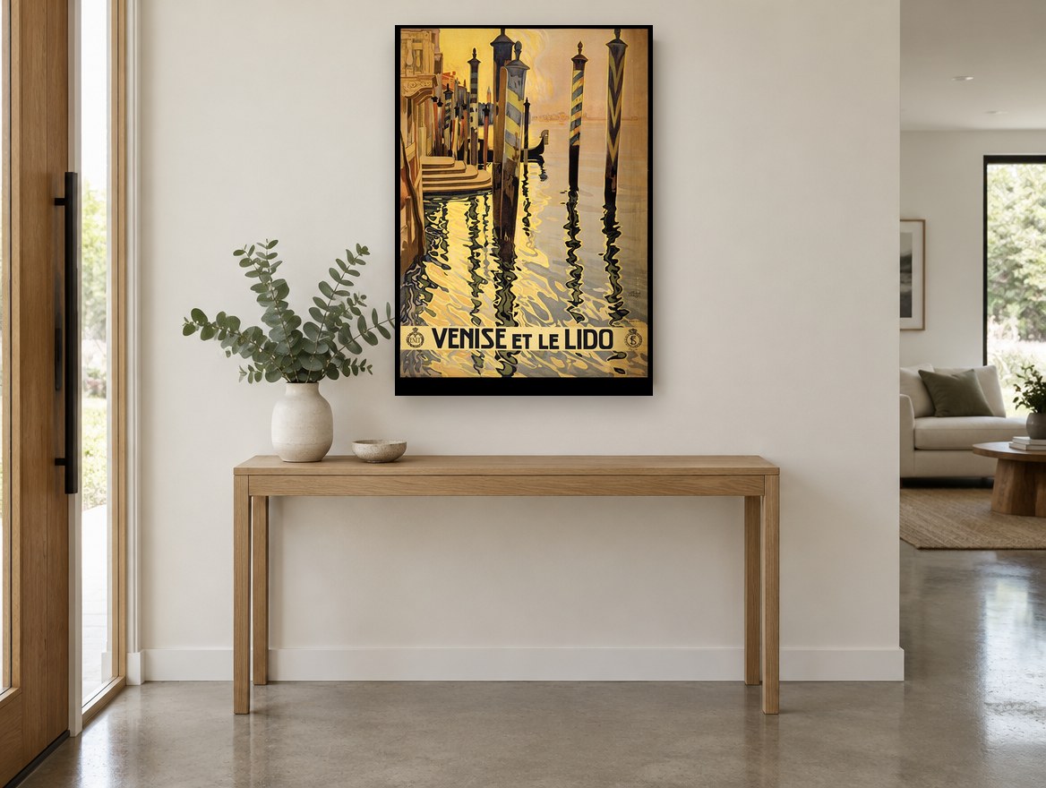 Venise et le Lido vintage canvas print on the wall of a entry hall