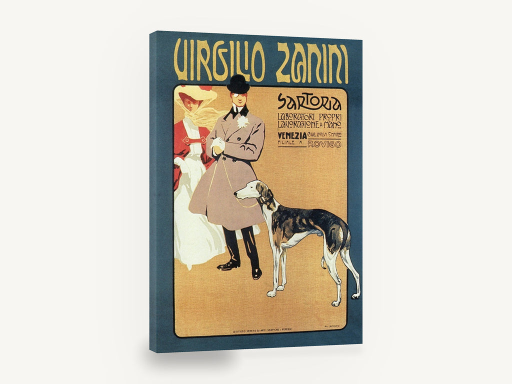 Venetian Tailor's Greyhound, vintage italian tailor advertising poster, stretched canvas wall art print ready to hang