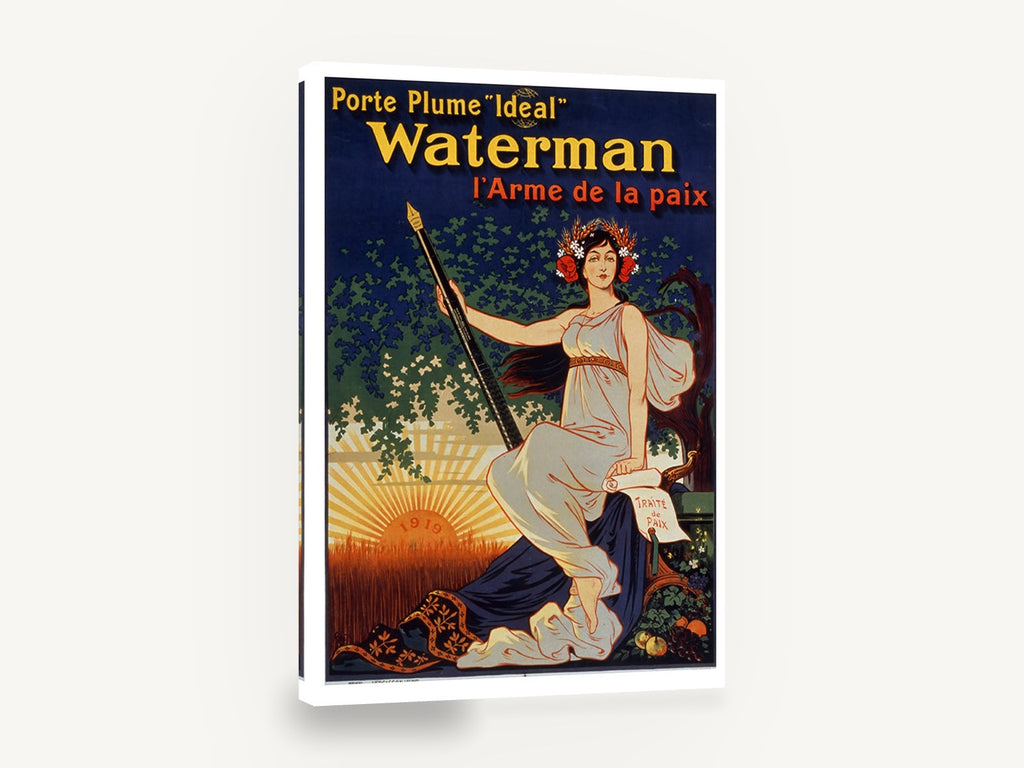 Waterman Weapon of Peace, vintage waterman fountain pen advertising poster, stretched canvas wall art print ready to hang