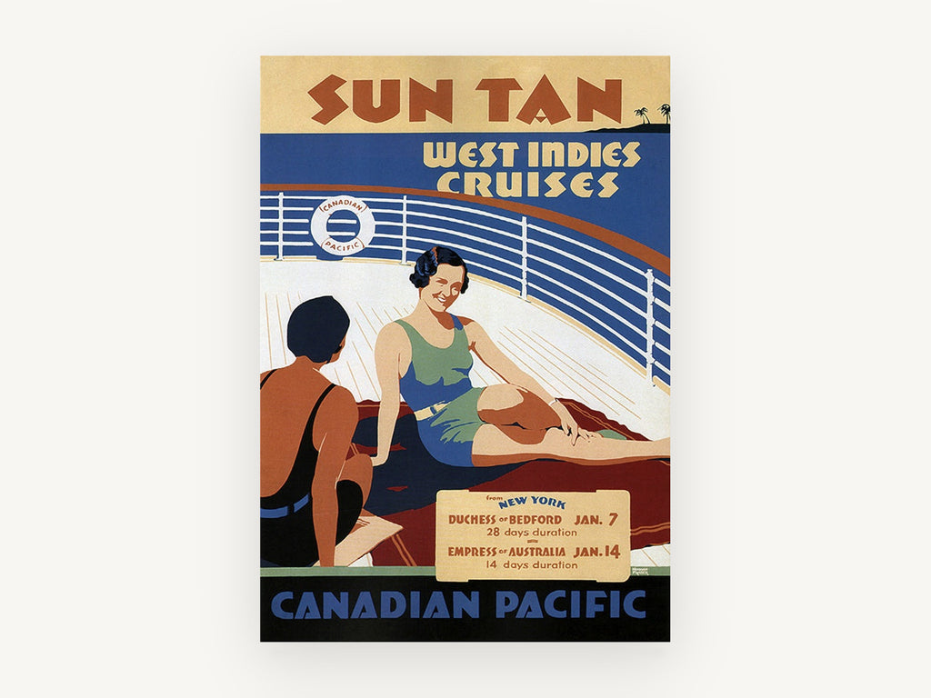 Sun Tan Deck Cruise, vintage canvas wall art print, front view