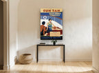 Sun Tan Deck Cruise vintage canvas print on the wall of a hallway