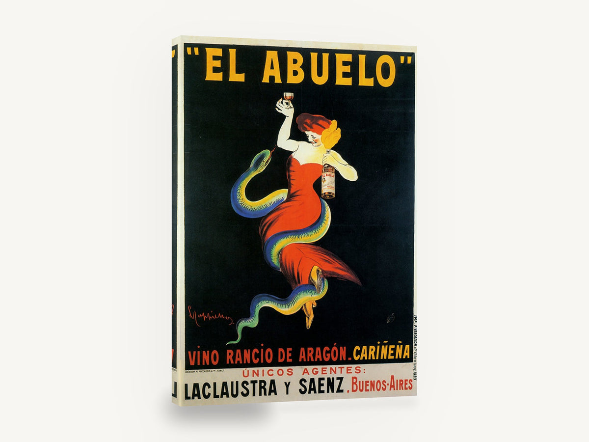 El Abuelo Serpent Lady, vintage el abuelo wine advertising poster, stretched canvas wall art print ready to hang