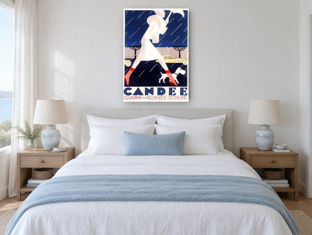 Candee Rainy Day Stride vintage canvas print on the wall of a coastal bedroom