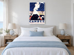 Candee Rainy Day Stride vintage canvas print on the wall of a coastal bedroom