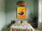 Bellanger Trumpeting Globe vintage canvas print on the wall of a bedroom