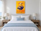 Bellanger Trumpeting Globe vintage canvas print on the wall of a coastal bedroom