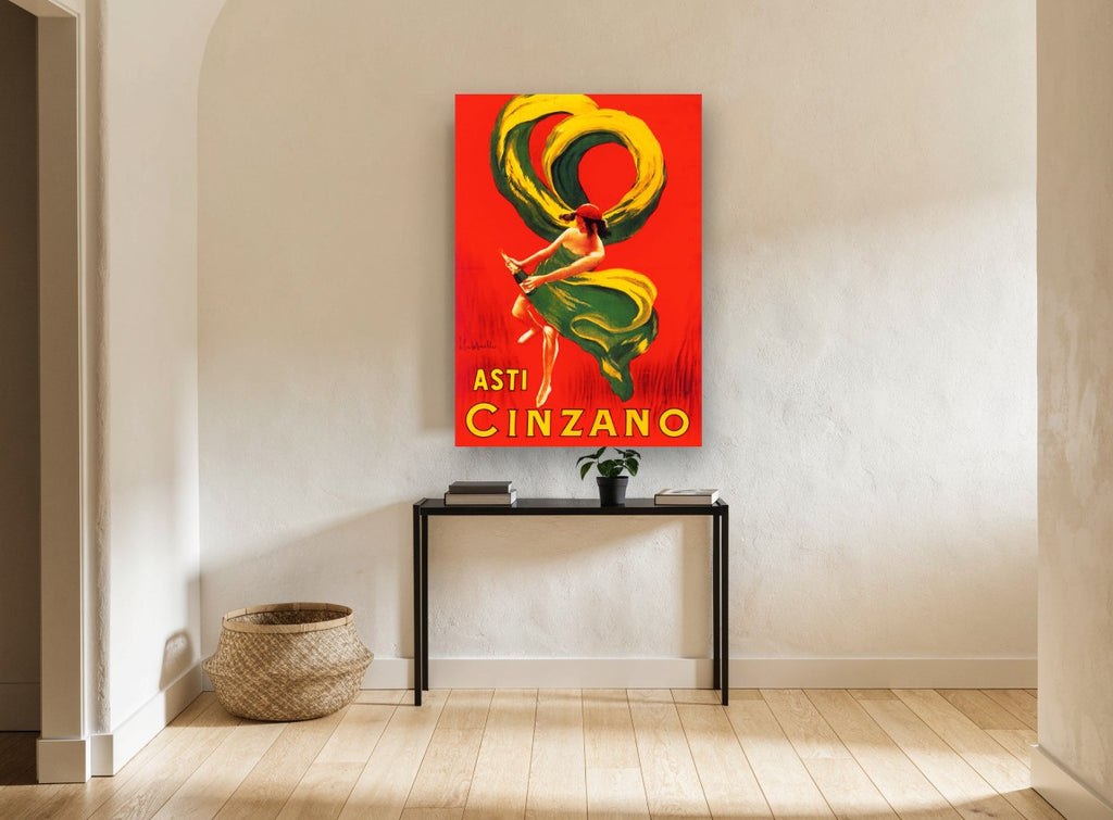 Dancing Asti Cinzano vintage canvas print on the wall of a hallway