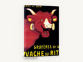 Laughing Red Cow, vintage laughing cow cheese advertising poster, stretched canvas wall art print ready to hang