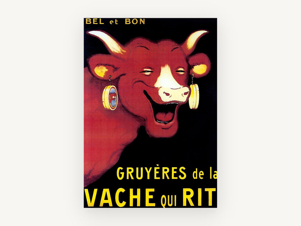 Laughing Red Cow, vintage canvas wall art print, front view
