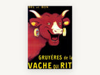 Laughing Red Cow, vintage canvas wall art print, front view