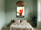 Red Man Dubonnet vintage canvas print on the wall of a bedroom
