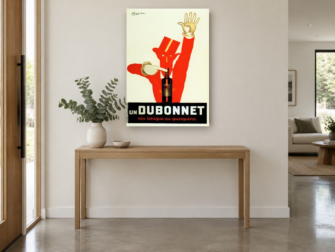 Red Man Dubonnet vintage canvas print on the wall of a entry hall