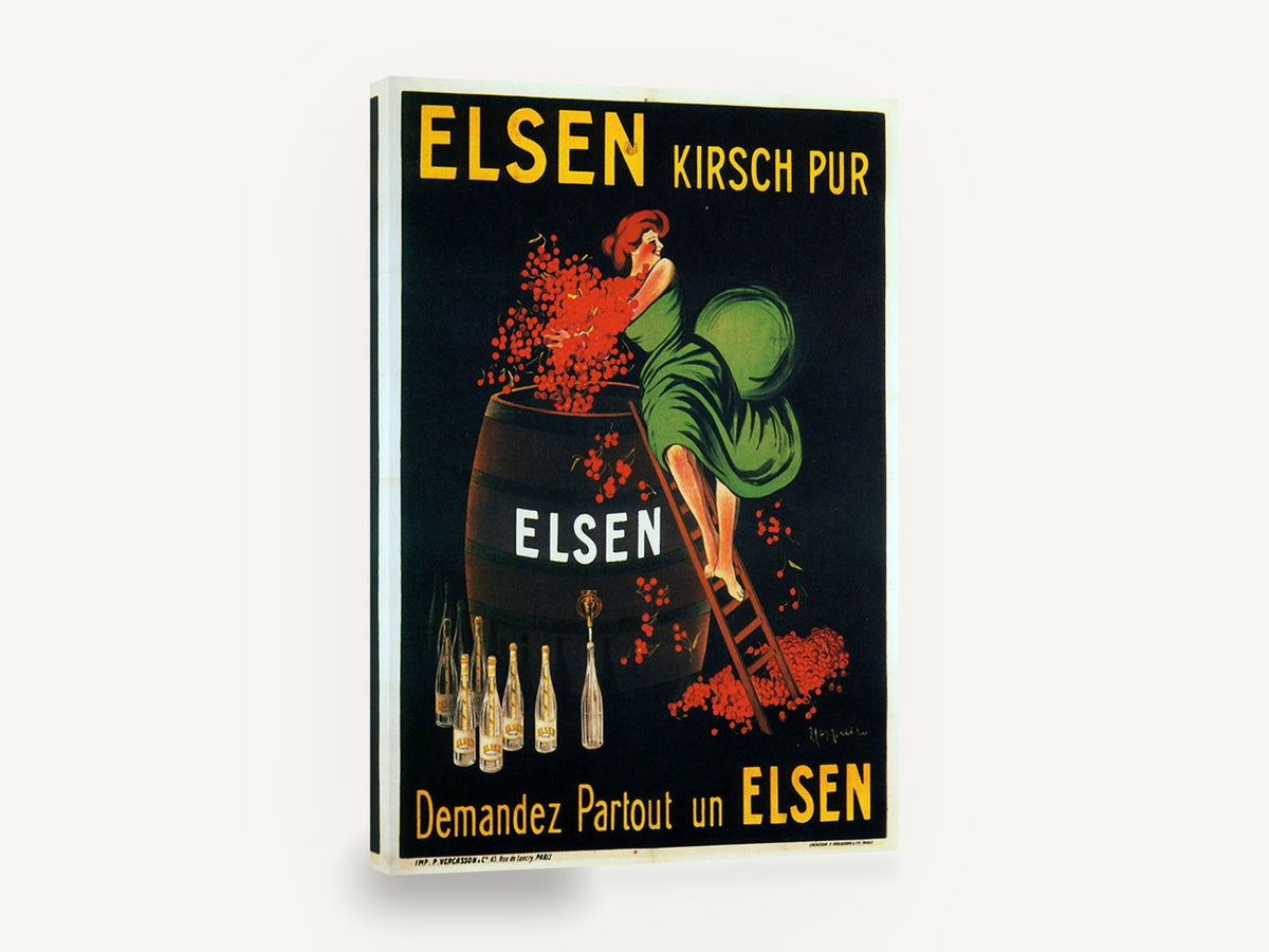 Elsen Cherry Harvest, vintage elsen kirsch french advertising poster, stretched canvas wall art print ready to hang