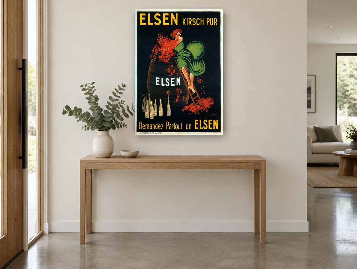 Elsen Cherry Harvest vintage canvas print on the wall of a entry hall