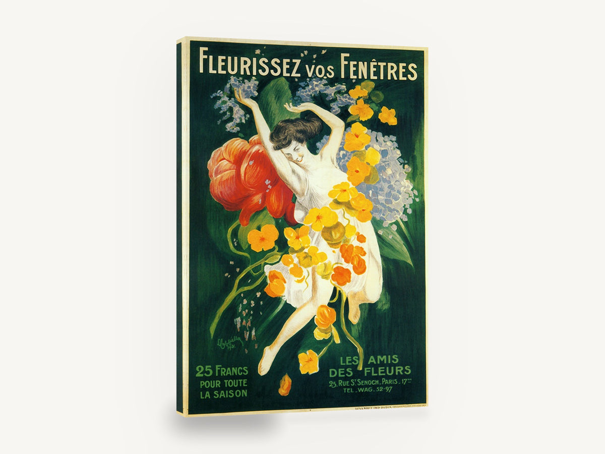 Fleurissez Vos Fenêtres, vintage paris flower society poster, stretched canvas wall art print ready to hang
