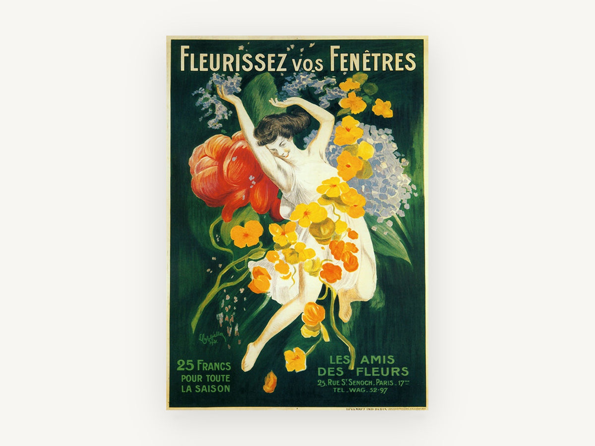 Fleurissez Vos Fenêtres, vintage canvas wall art print, front view