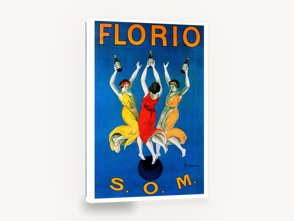 Florio Dancing Trio, vintage florio wine advertising poster, stretched canvas wall art print ready to hang