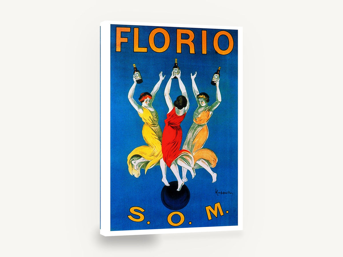 Florio Dancing Trio, vintage florio wine advertising poster, stretched canvas wall art print ready to hang