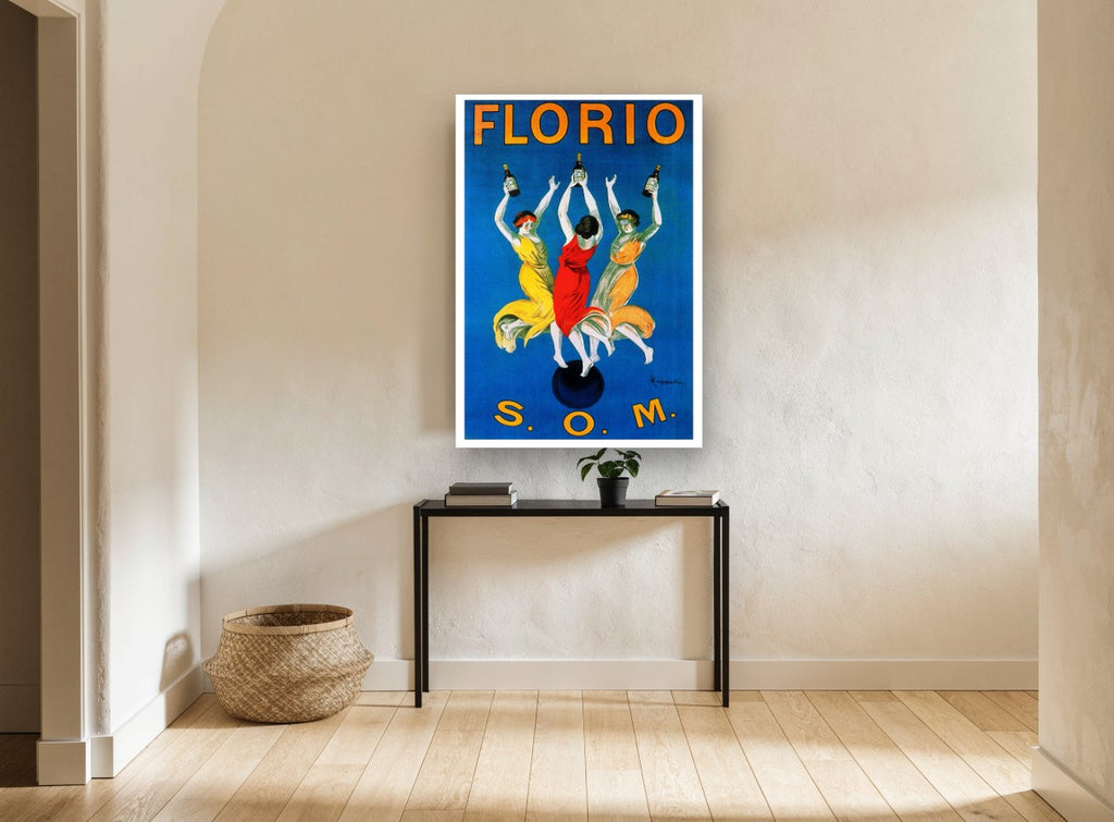 Florio Dancing Trio vintage canvas print on the wall of a hallway