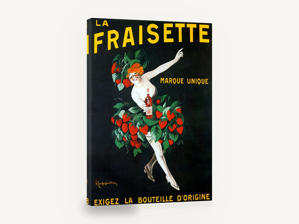 Strawberry Dancer Liqueur, vintage french strawberry liqueur poster, stretched canvas wall art print ready to hang