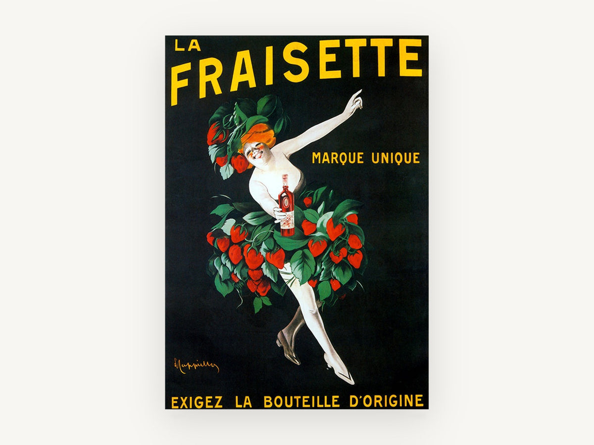 Strawberry Dancer Liqueur, vintage canvas wall art print, front view