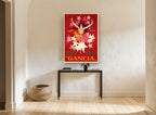 Gancia Starburst Lady vintage canvas print on the wall of a hallway