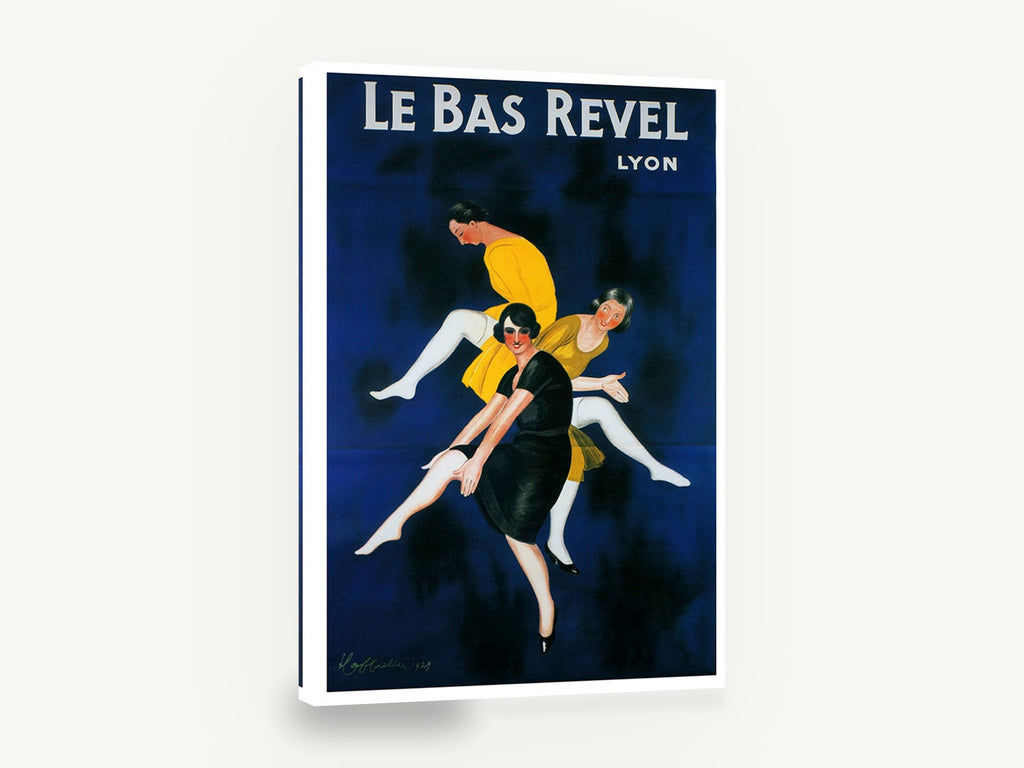 Leaping Stocking Trio, vintage le bas revel stocking advertising poster, stretched canvas wall art print ready to hang