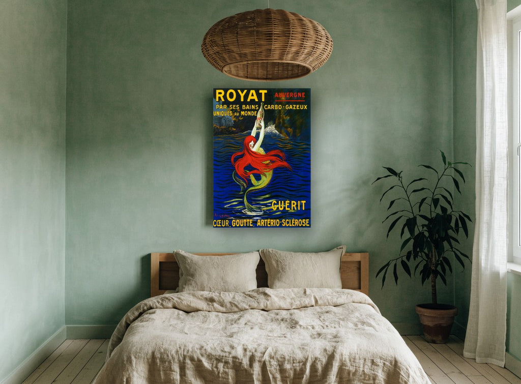 Mermaid of Royat vintage canvas print on the wall of a bedroom