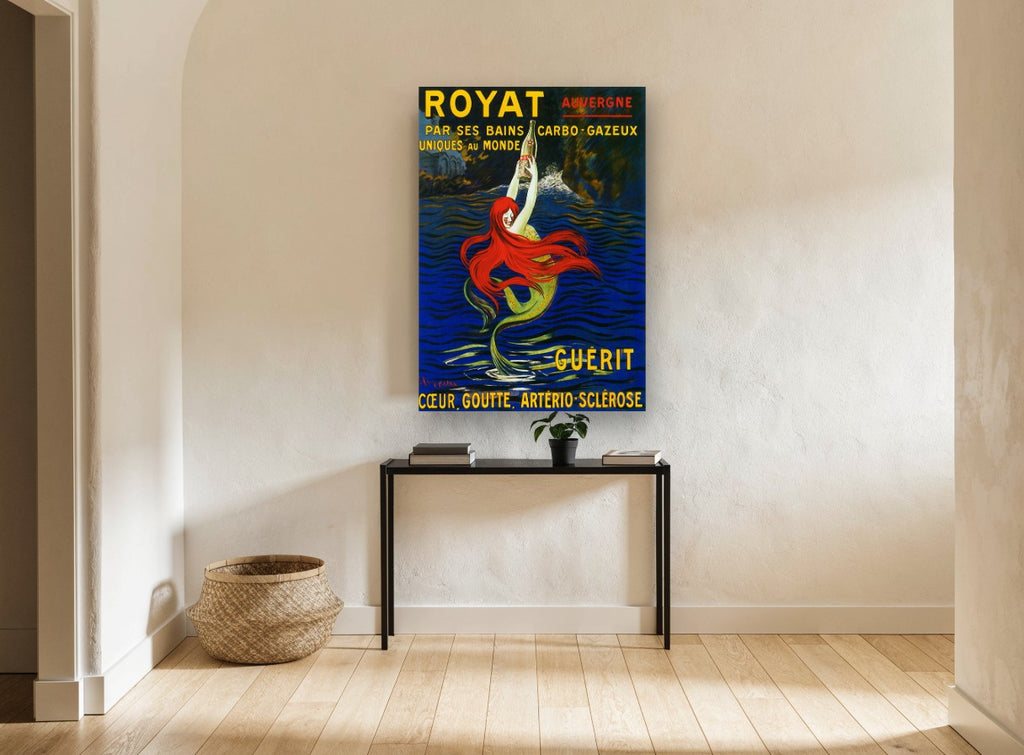 Mermaid of Royat vintage canvas print on the wall of a hallway