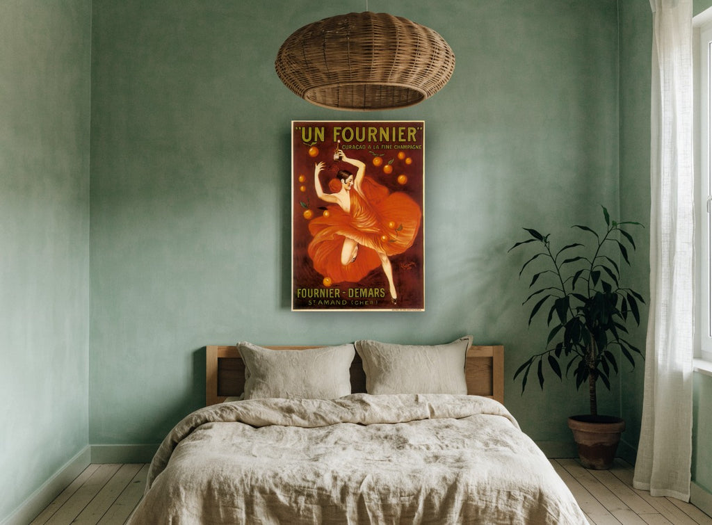 Dancing in Orange Silk vintage canvas print on the wall of a bedroom
