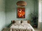 Dancing in Orange Silk vintage canvas print on the wall of a bedroom