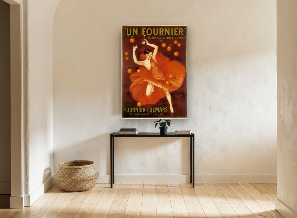 Dancing in Orange Silk vintage canvas print on the wall of a hallway