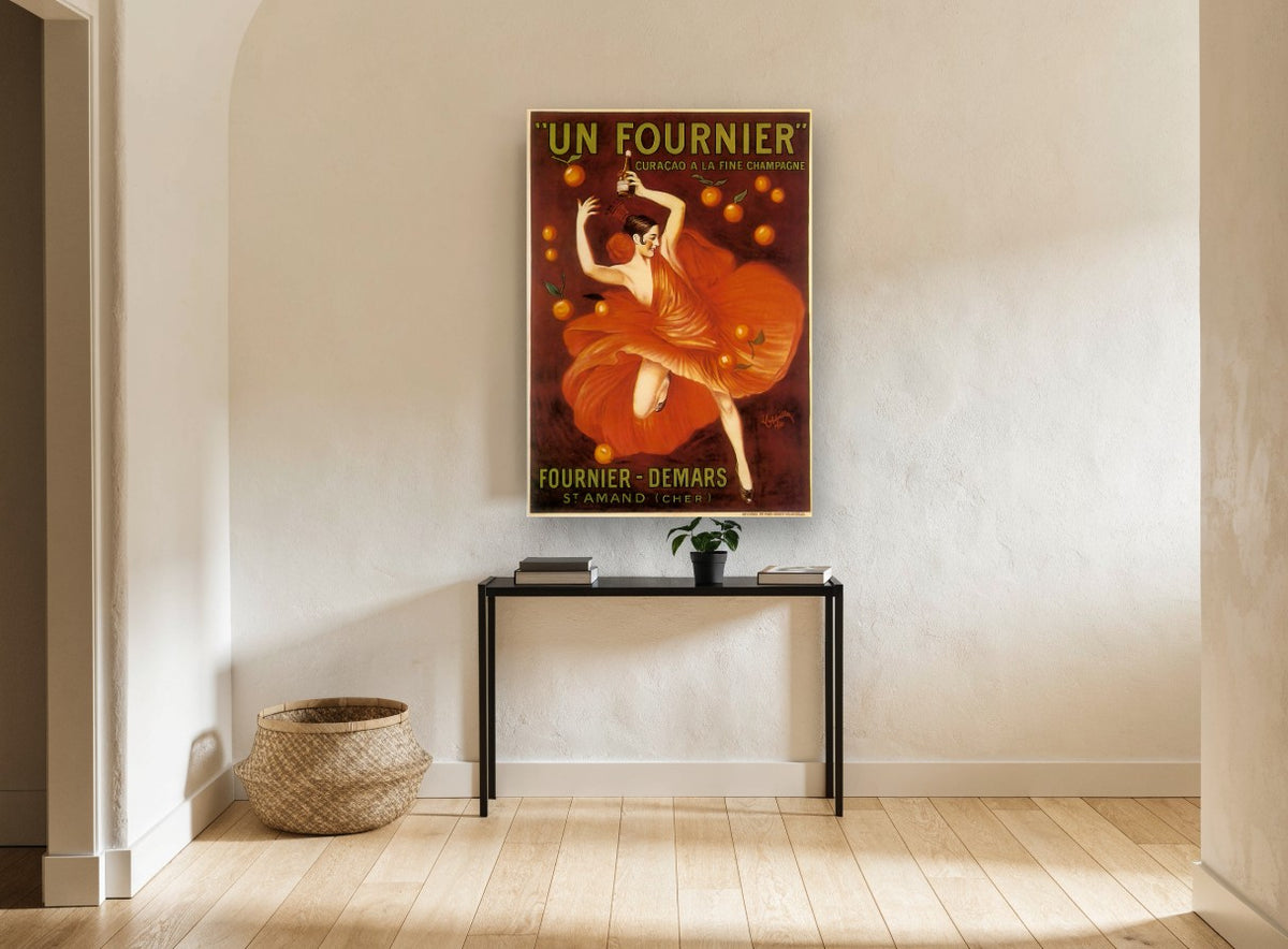 Dancing in Orange Silk vintage canvas print on the wall of a hallway