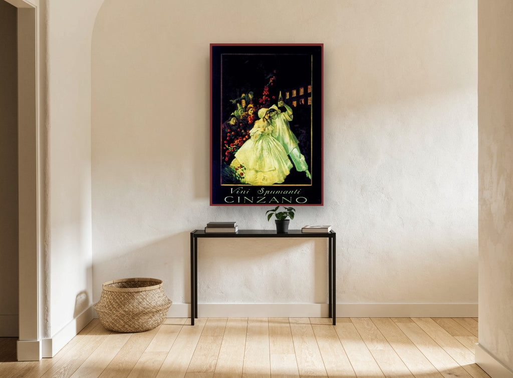 Cinzano Midnight Toast vintage canvas print on the wall of a hallway