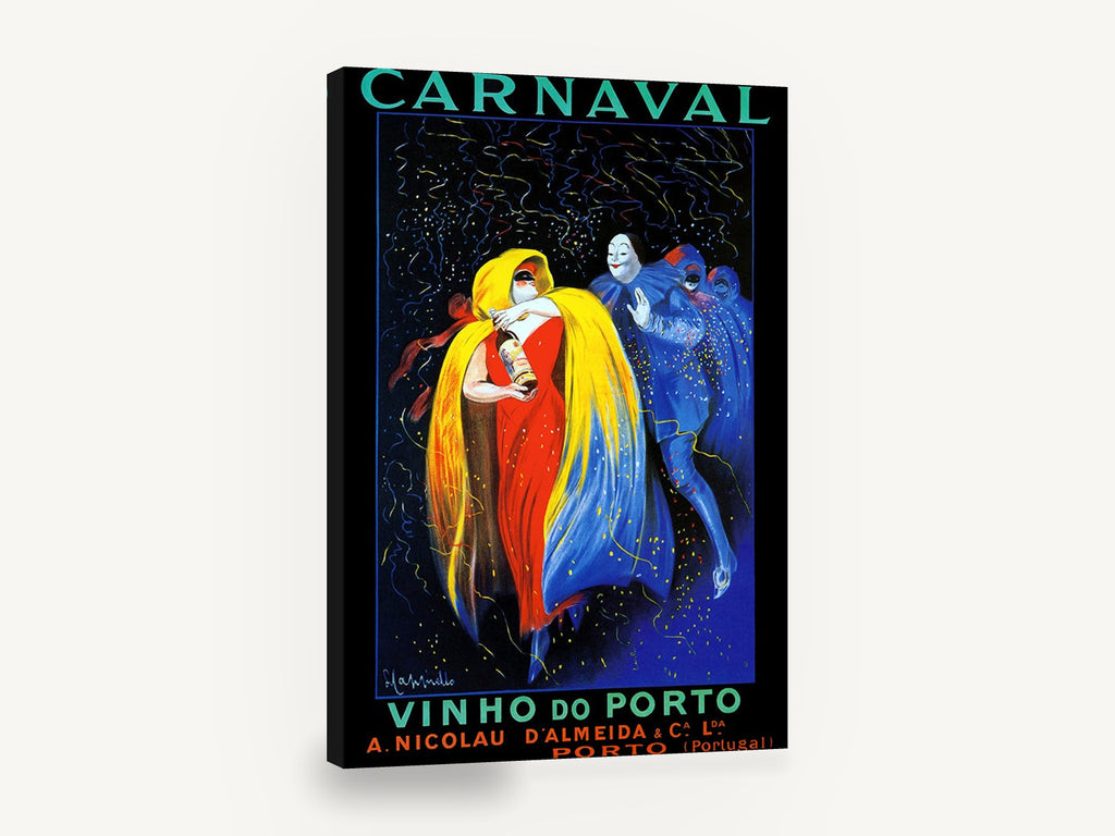 Carnaval Port Wine Revellers, vintage carnaval port wine advertising poster, stretched canvas wall art print ready to hang
