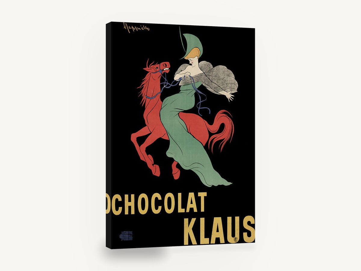 Green Rider Klaus, vintage chocolat klaus advertising poster, stretched canvas wall art print ready to hang