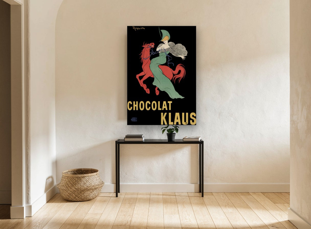 Green Rider Klaus vintage canvas print on the wall of a hallway