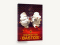 Two Hooded Smokers, vintage cigarettes bastos advertising poster, stretched canvas wall art print ready to hang