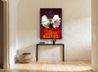 Two Hooded Smokers vintage canvas print on the wall of a hallway