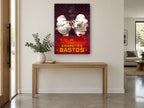 Two Hooded Smokers vintage canvas print on the wall of a entry hall