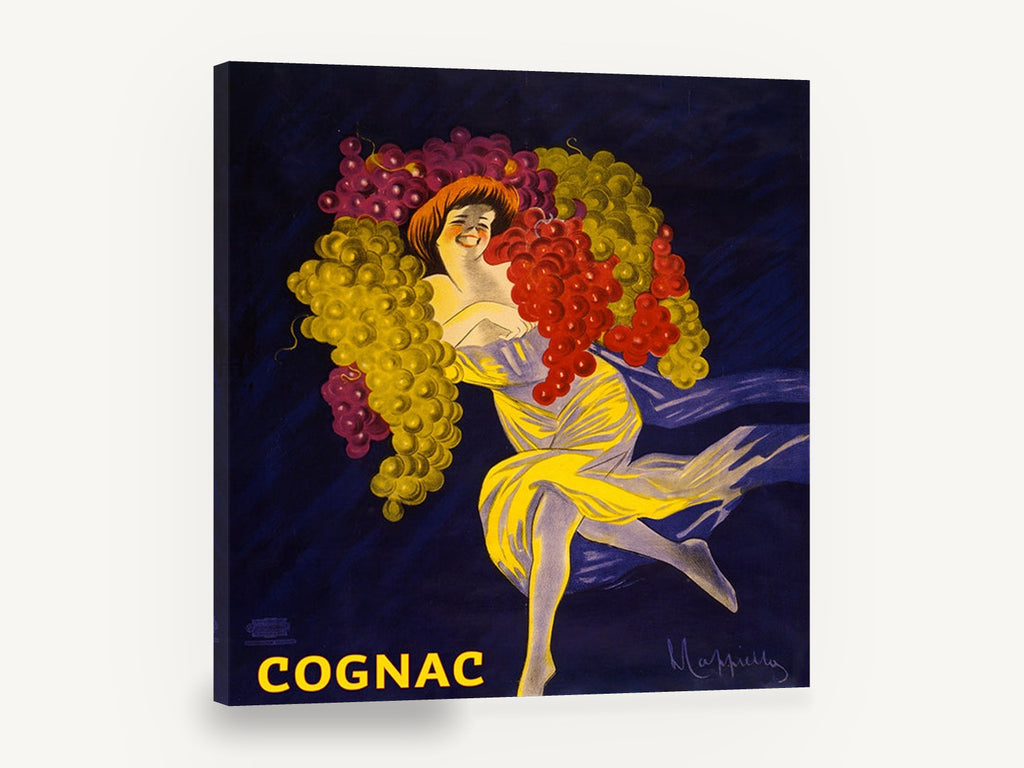 Dancing Grape Girl, vintage cognac grapes advertising poster, stretched canvas wall art print ready to hang