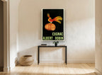 Golden Bird Cognac vintage canvas print on the wall of a hallway