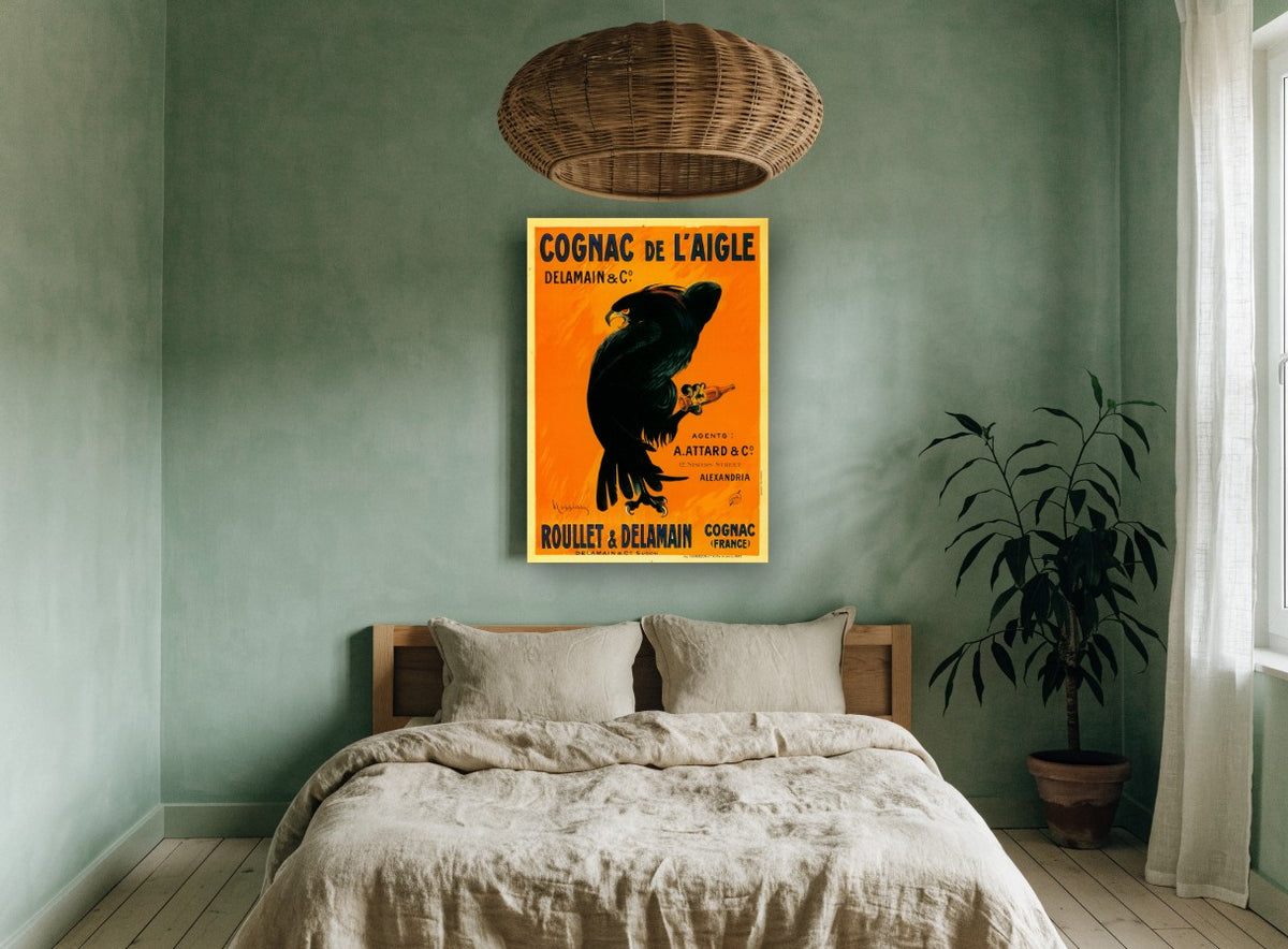 Eagle Holding Cognac vintage canvas print on the wall of a bedroom