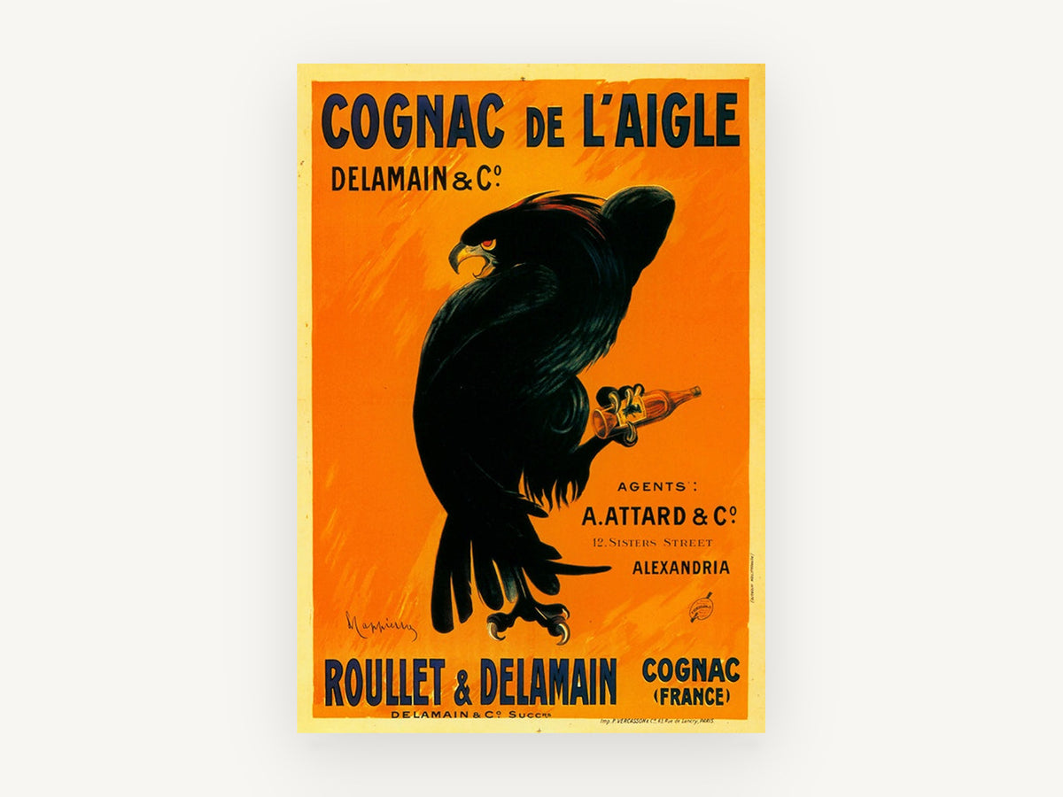 Eagle Holding Cognac, vintage canvas wall art print, front view