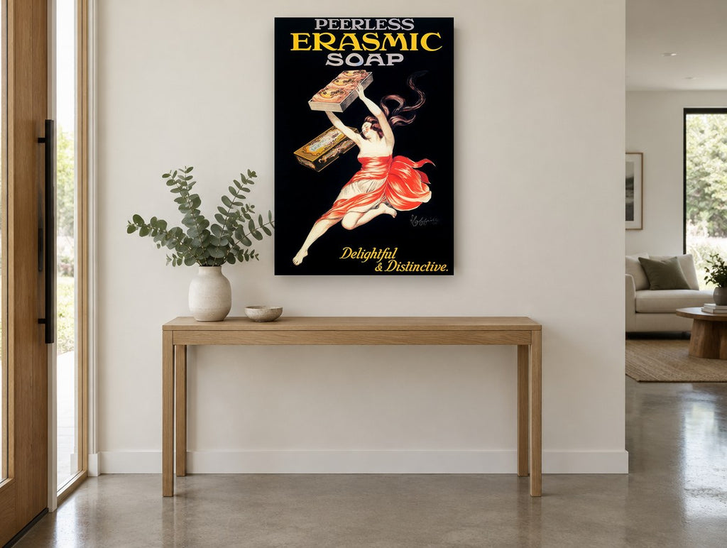 Delightful and Distinctive vintage canvas print on the wall of a entry hall